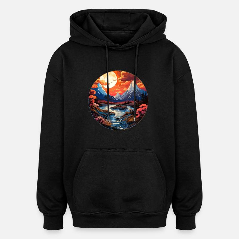Landschaft - Illustration - Oversized Unisex Hoodie - Schwarz