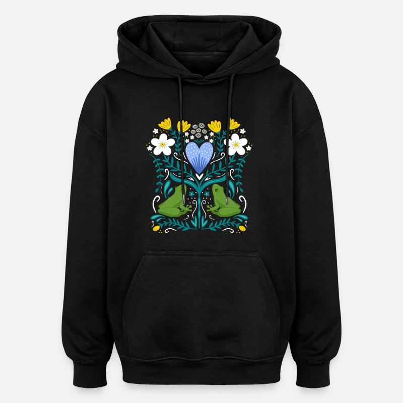 Frösche und blumen - Oversized Unisex Hoodie - Schwarz
