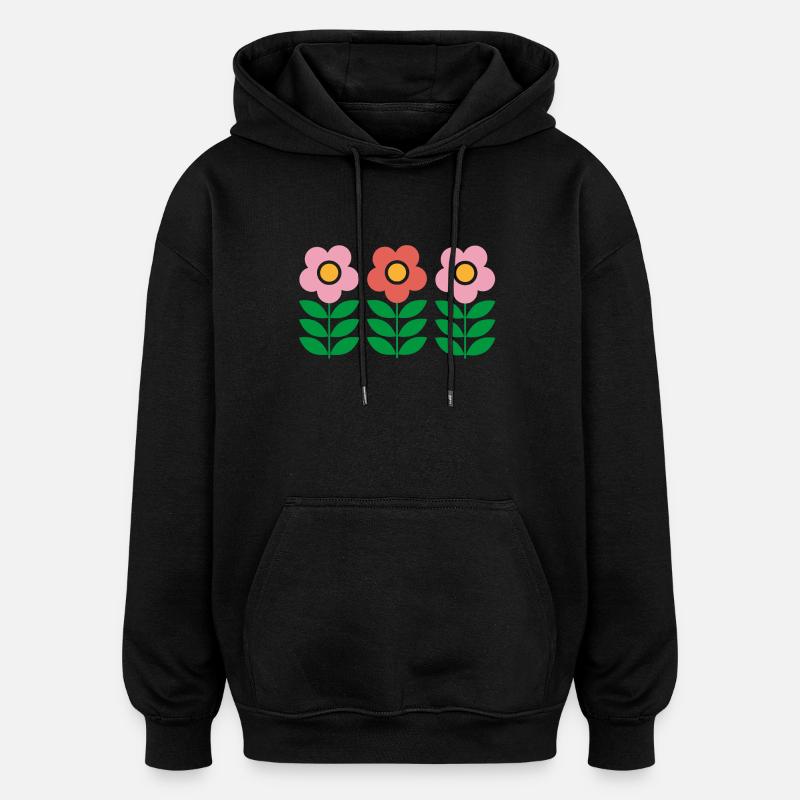 Fleurs - Sweat à capuche oversize unisexe - noir