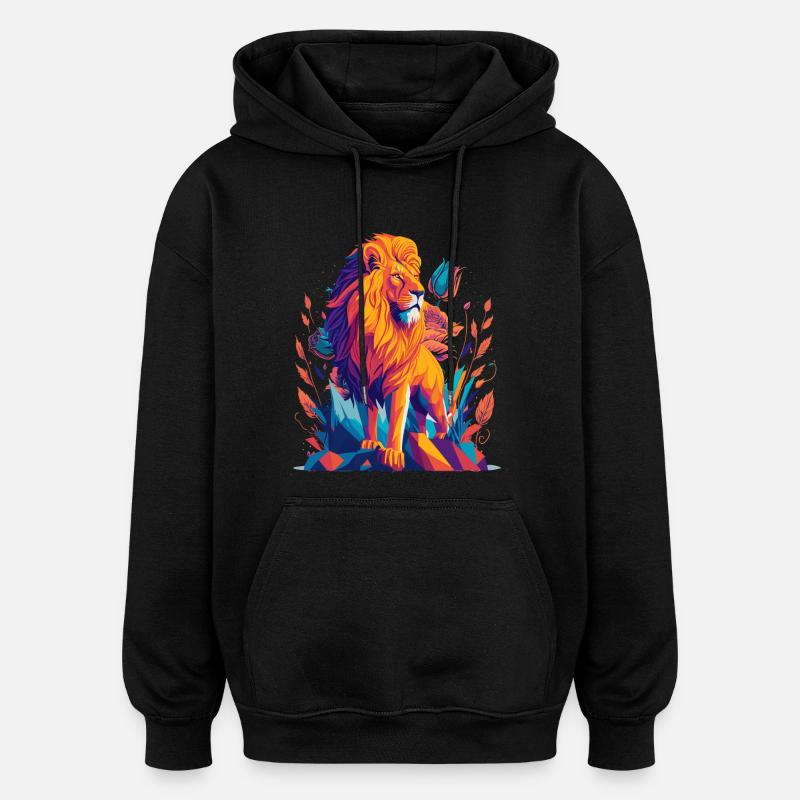 Polygone du Lion majestueux - Sweat à capuche oversize unisexe - noir