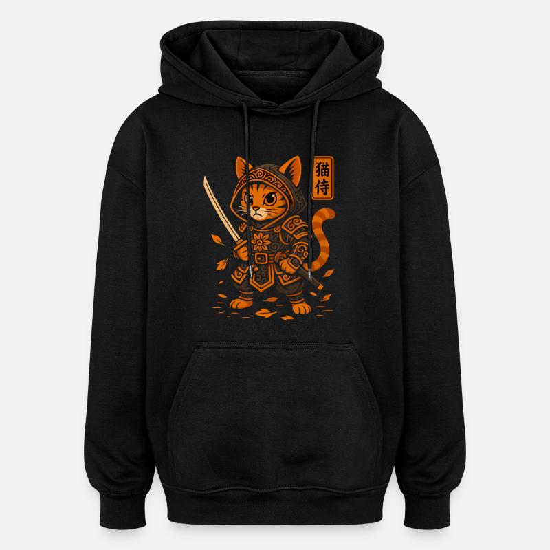 Chat samouraï - Sweat à capuche oversize unisexe - noir