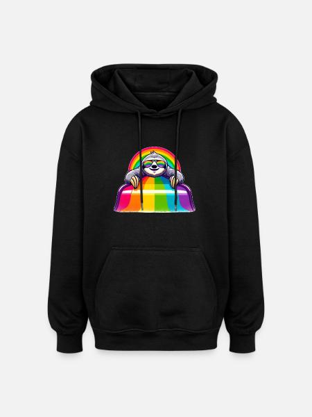 LGBTQ Pride Sloth Rainbow Playground - Oversized Unisex Hoodie - black