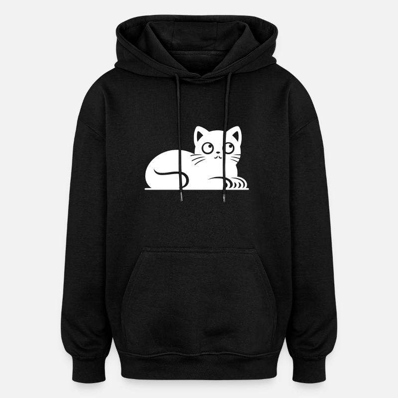 Petit chat gras Dessin - Sweat à capuche oversize unisexe - noir