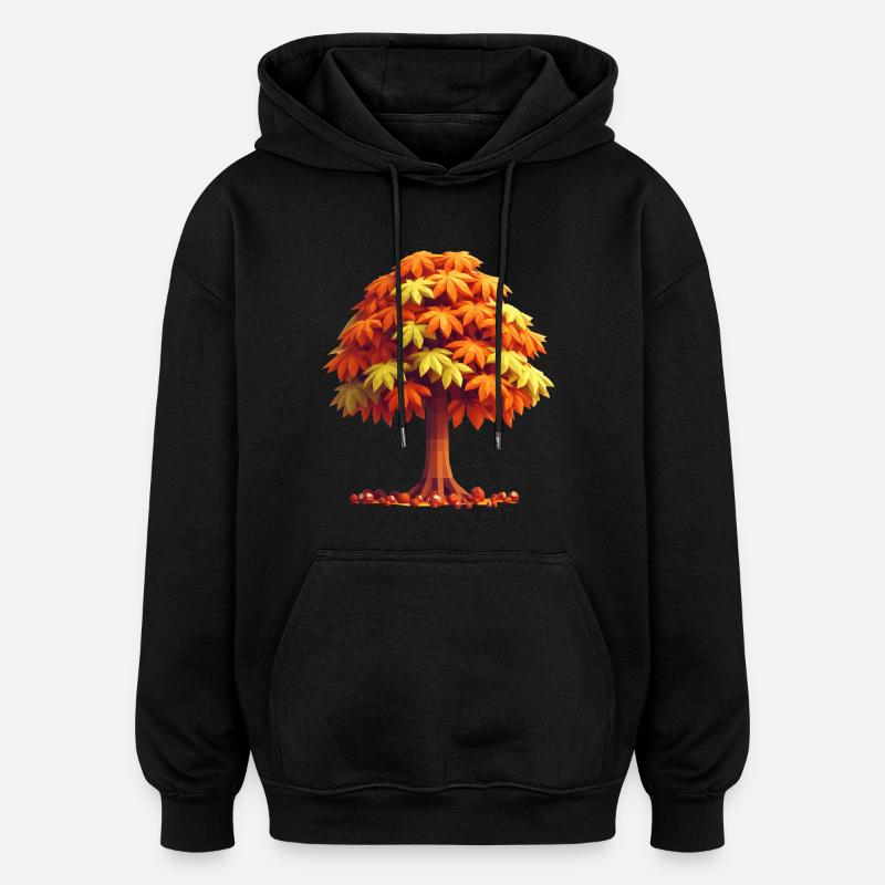 Splendeur d’automne : Châtaignier polygonal - Sweat à capuche oversize unisexe - noir