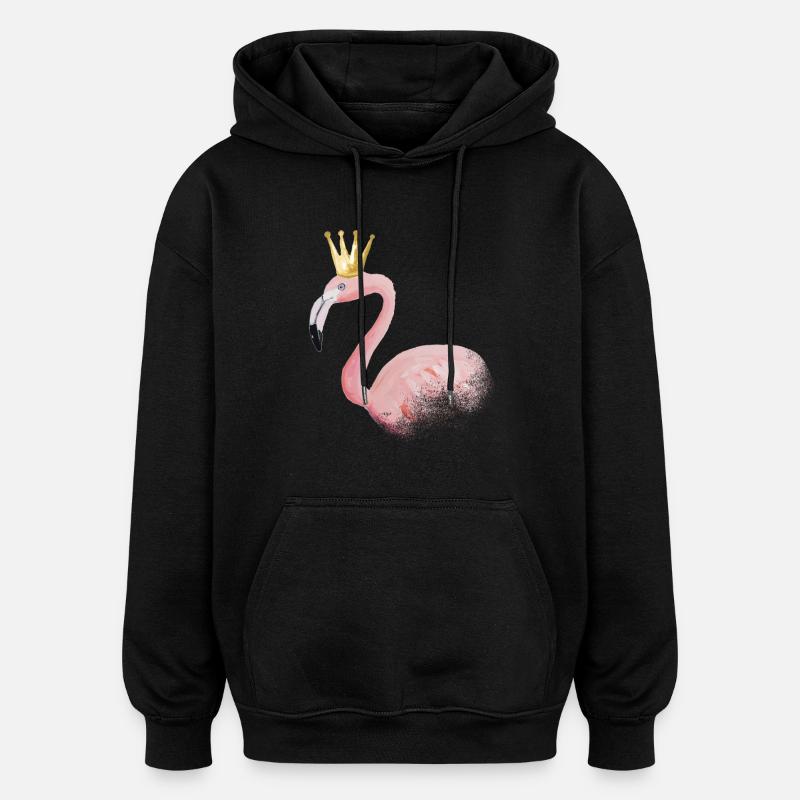 flamingo with crown - Oversized Unisex Hoodie - black