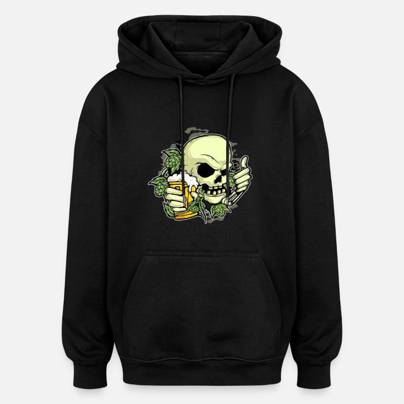 Crâne de bière de houblon - Sweat à capuche oversize unisexe - noir