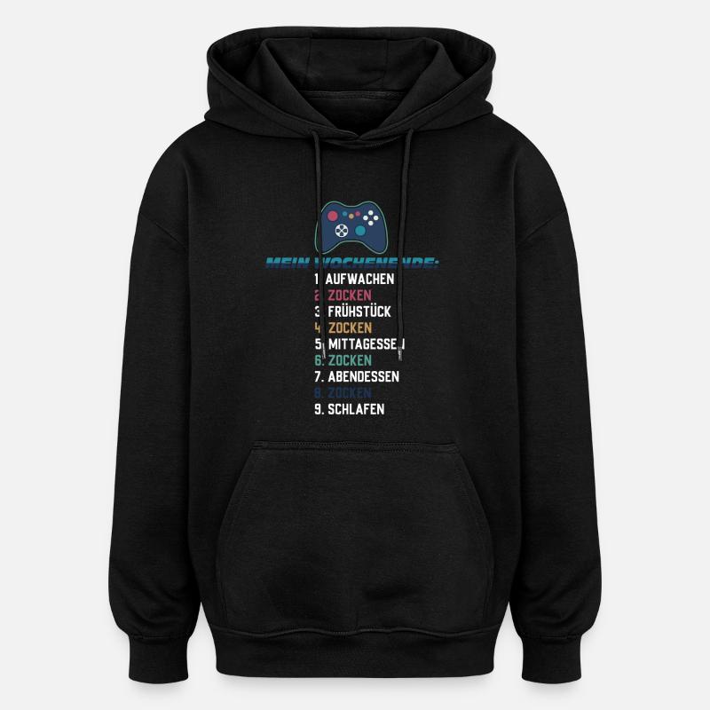 Mein Wochenende Zocken Gaming Liste Controller - Oversized Unisex Hoodie - Schwarz