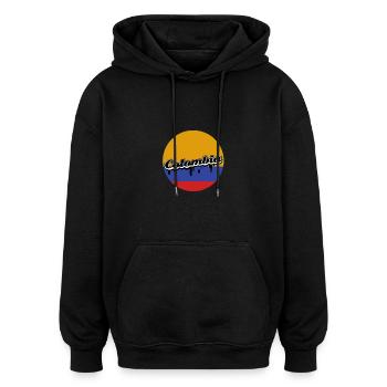 Drapeau colombien avec lettrage vintage - Sweat à capuche oversize unisexe - noir - Devant - Noah (186cm)