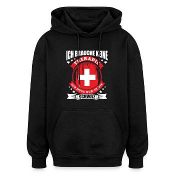 Schweiz Ich brauche keine Therapie - Oversized Unisex Hoodie - Schwarz - Vorne - Noah (186cm)