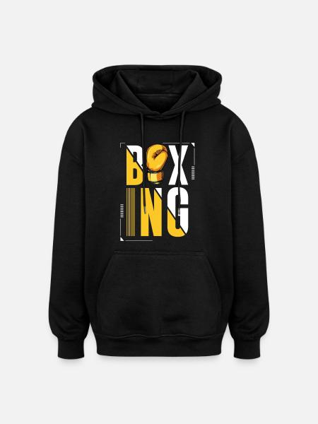 Boxing Typography with Glove Graphics - Oversized Unisex Hoodie - black