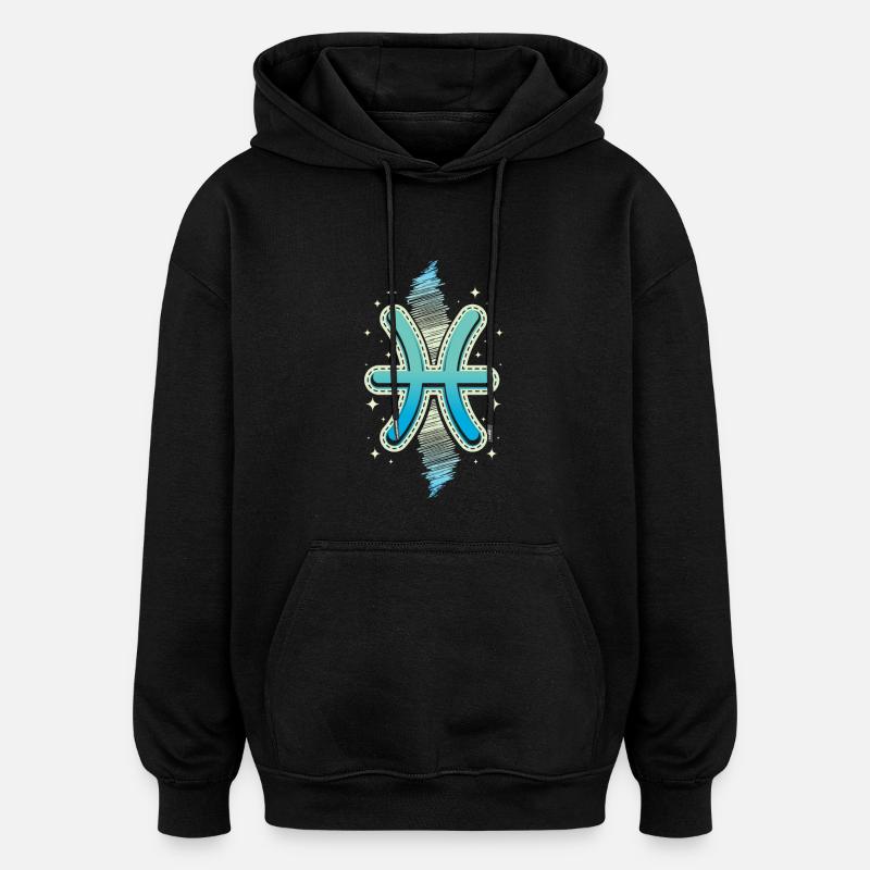 Poisson signe du zodiaque - Sweat à capuche oversize unisexe - noir