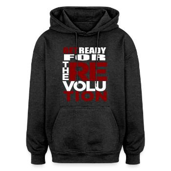 revolutie - Oversized uniseks hoodie - houtskool - Voor - Noah (186cm)