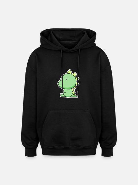 Cheerful Dino Cartoon Green - Oversized Unisex Hoodie - black