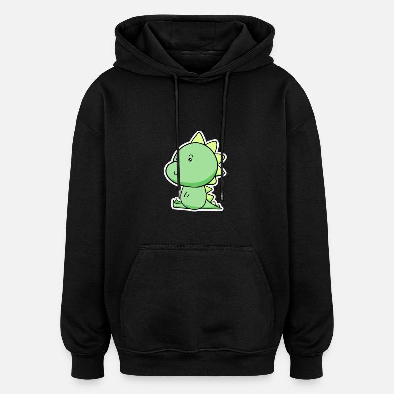 Dino Cartoon Vert Joyeux - Sweat à capuche oversize unisexe - noir
