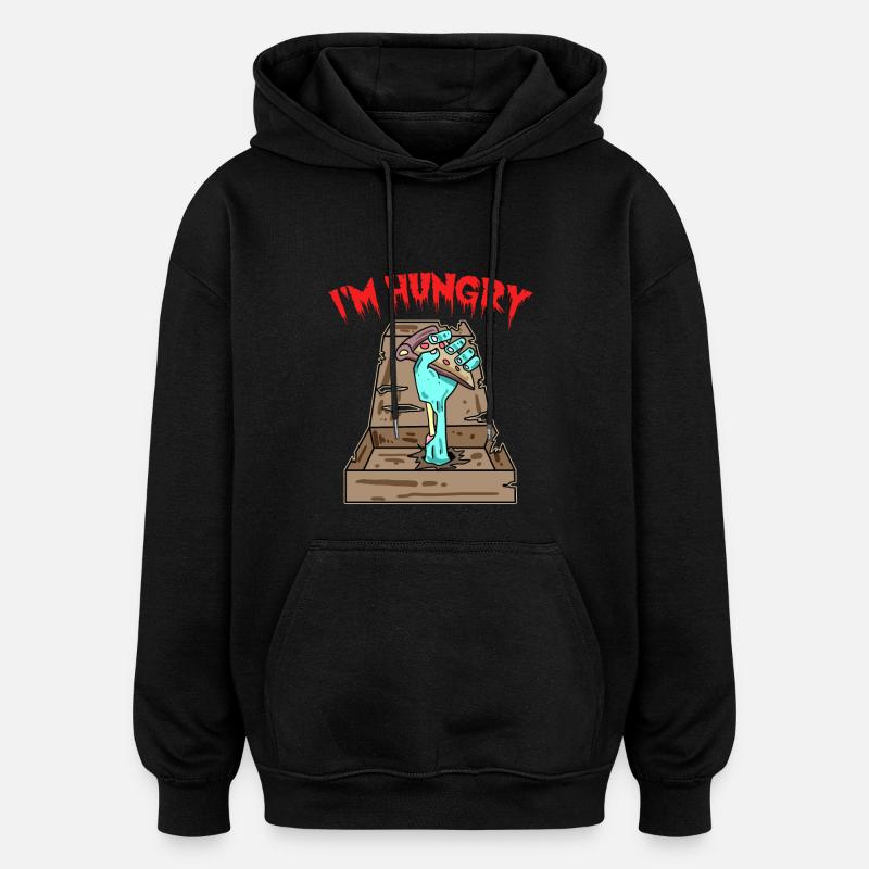 Zombie Pizza Ich habe Hunger - Oversized Unisex Hoodie - Schwarz