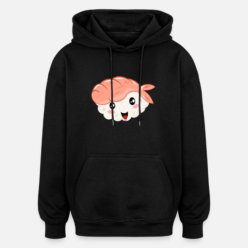 Sushis Nigiri Kawaii avec crevettes - Sweat à capuche oversize unisexe - noir