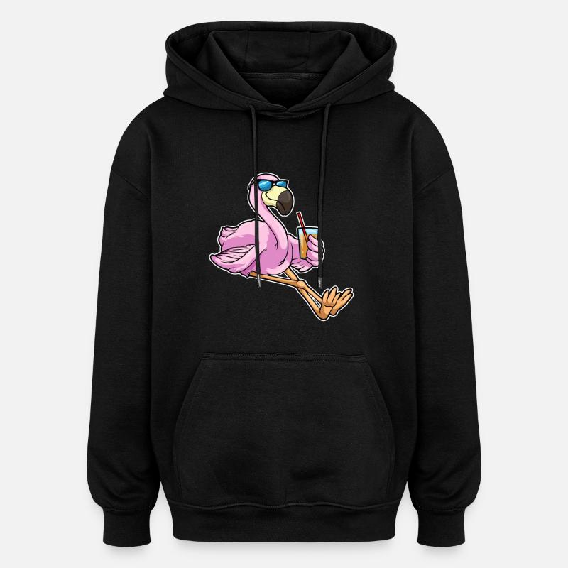 Flamingo mit Getränk mit Strohhalm - Oversized Unisex Hoodie - Schwarz