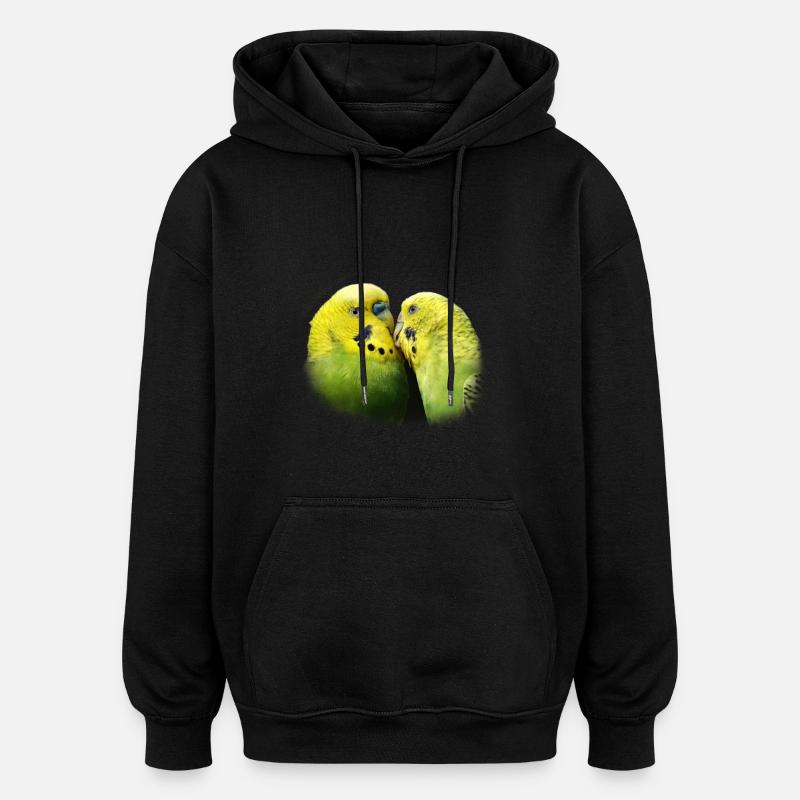 Wave Parakeets Kiss Bird Design Gift - Oversized Unisex Hoodie - black
