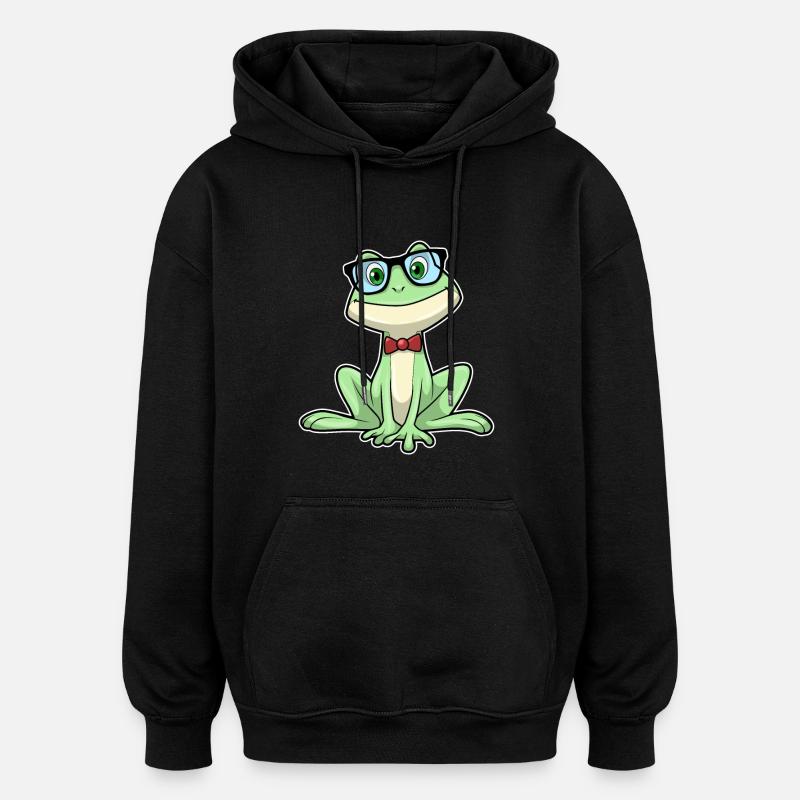 Frosch Nerd Buch Brille - Oversized Unisex Hoodie - Schwarz