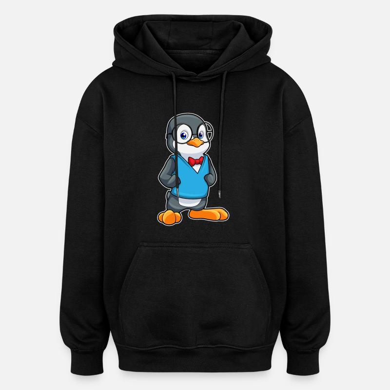 Pinguin als Nerd mit Brille - Oversized Unisex Hoodie - Schwarz