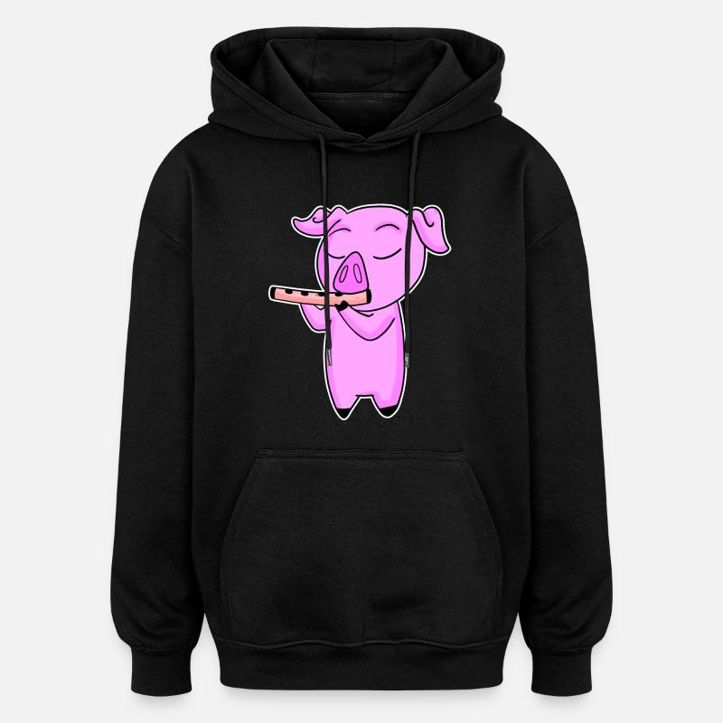 Pig plays flute - Oversized Unisex Hoodie - black
