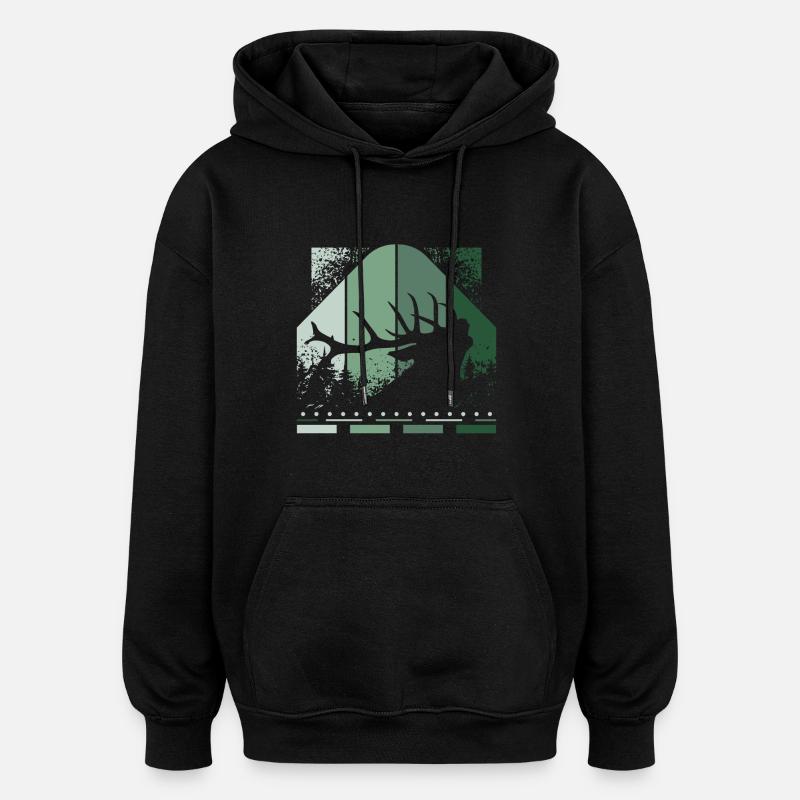 Rétro Cerf - Sweat à capuche oversize unisexe - noir