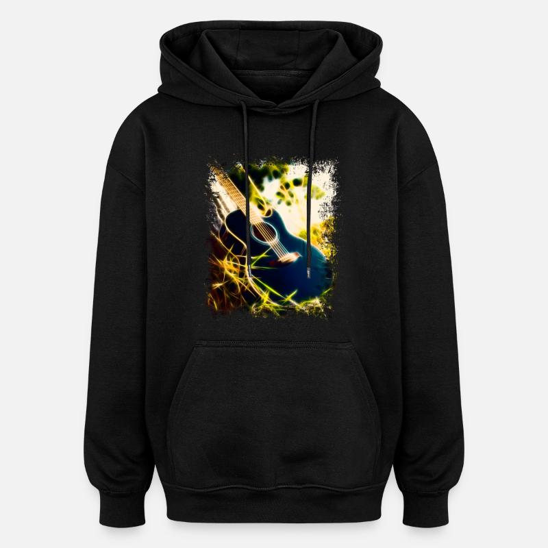 Guitare dans l’herbe - Sweat à capuche oversize unisexe - noir