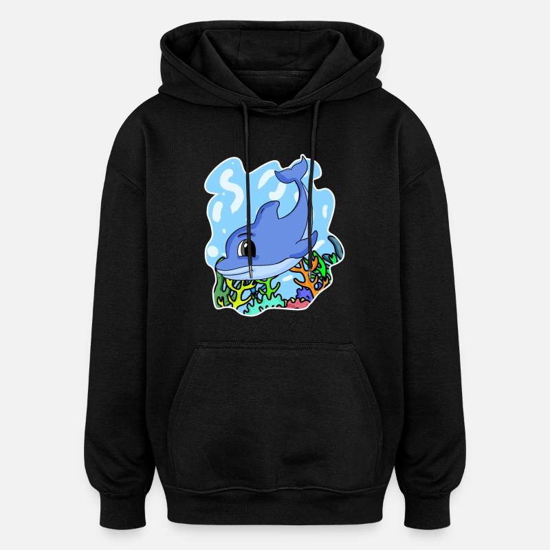 Dauphin - Sweat à capuche oversize unisexe - noir