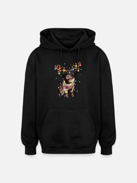 Christmas Piggie - Cute Piggy Xmas Holiday Pig - Oversized Unisex Hoodie - black