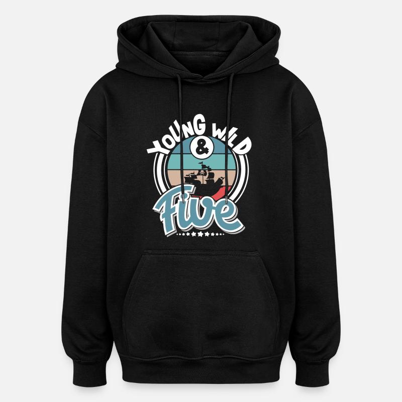 5e anniversaire pirate pirate pirate - Sweat à capuche oversize unisexe - noir