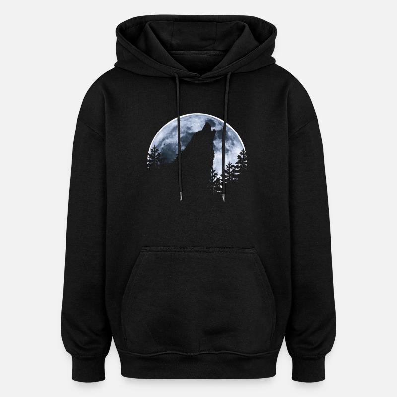 Wolf howls moon - Wolf's silhouette - Oversized Unisex Hoodie - black
