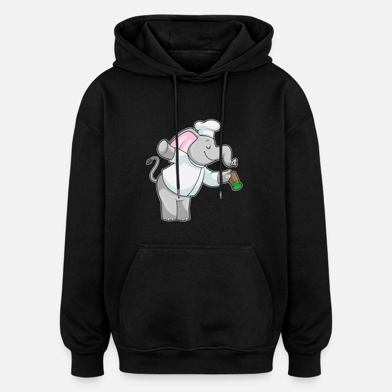 Éléphant comme cuisinier avec salière - Sweat à capuche oversize unisexe - noir