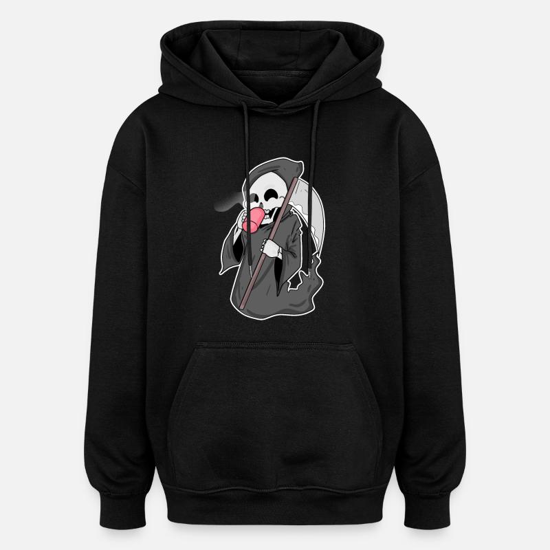 Faucheuse sinistre au café - Sweat à capuche oversize unisexe - noir