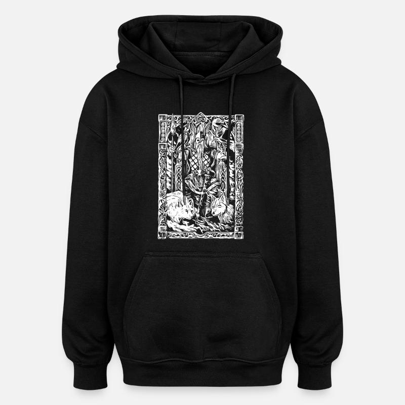 Wikinger Tafel mit Wölfen und Raben - Oversized Unisex Hoodie - Schwarz