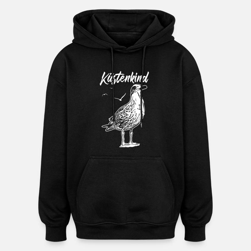 Küstenkind | Möwe | Anker - Oversized Unisex Hoodie - Schwarz