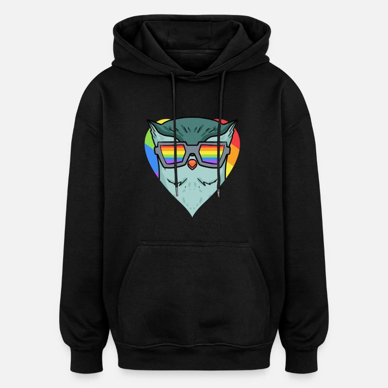 LGBT Tier Eule Regenbogen - Oversized Unisex Hoodie - Schwarz
