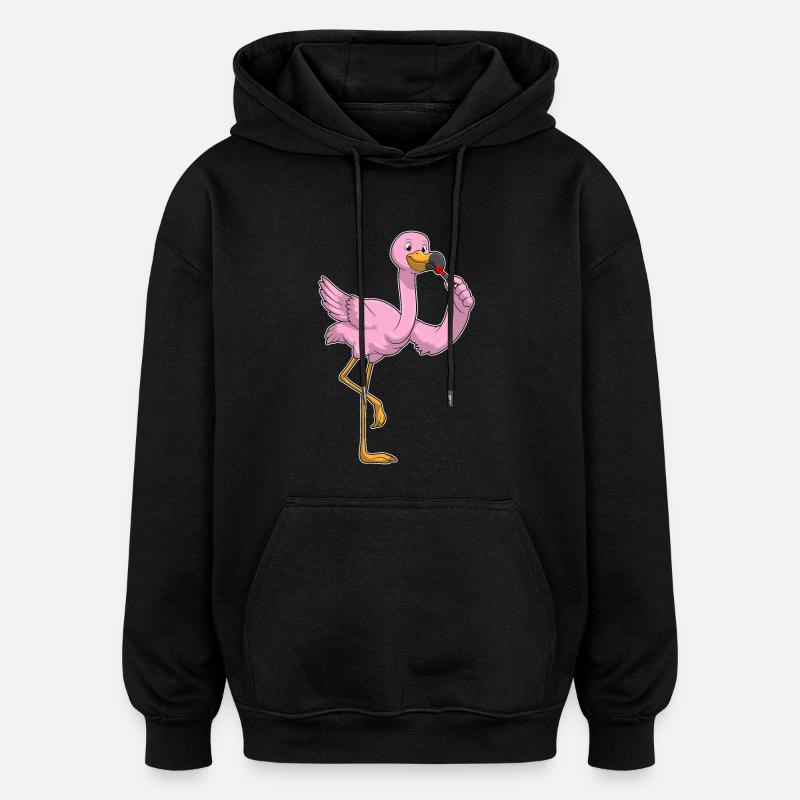 Flamingo mit Lippenstift - Oversized Unisex Hoodie - Schwarz