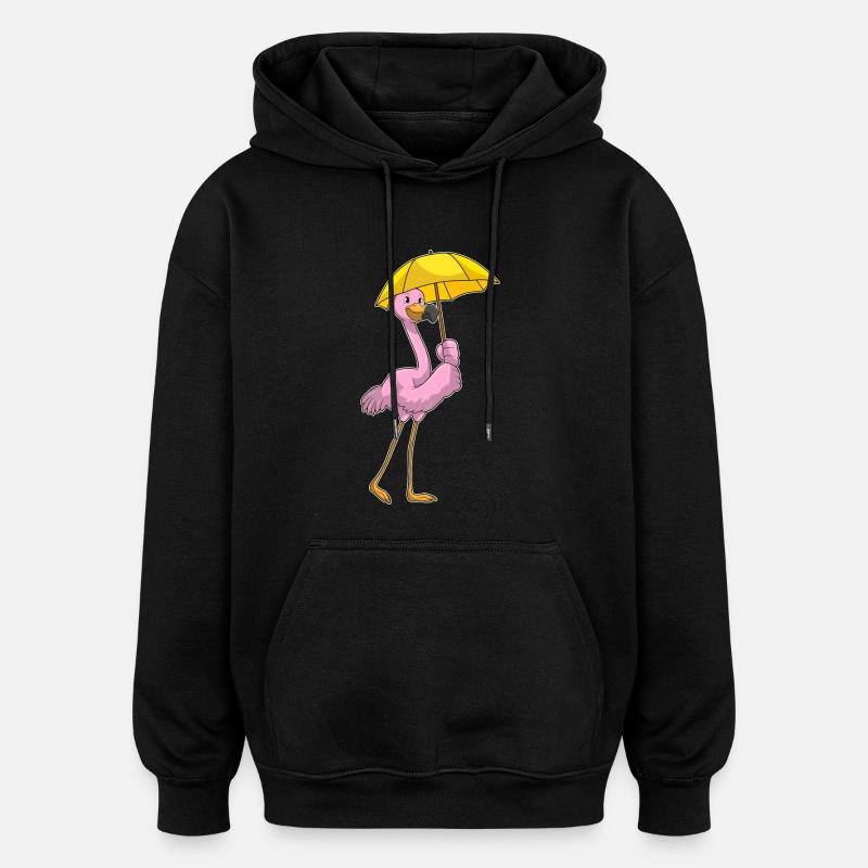 Parapluie Flamant Rose - Sweat à capuche oversize unisexe - noir