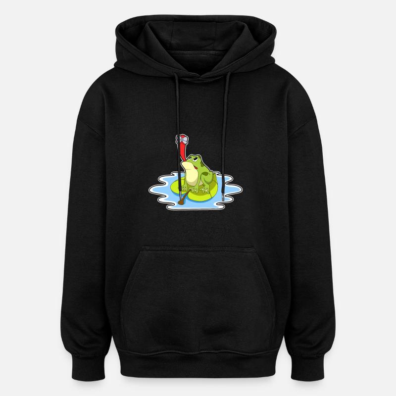 Grenouille sur feuille avec insecte - Sweat à capuche oversize unisexe - noir