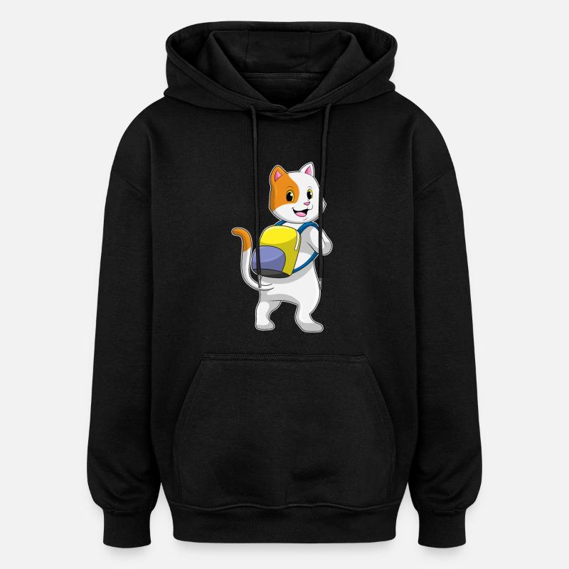 Katze als Wanderer mit Rucksack - Oversized Unisex Hoodie - Schwarz