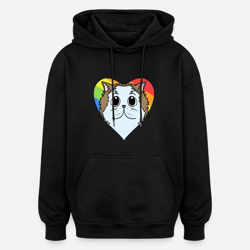 CHAT LGBT Chat Persan Arc-en-ciel - Sweat à capuche oversize unisexe - noir