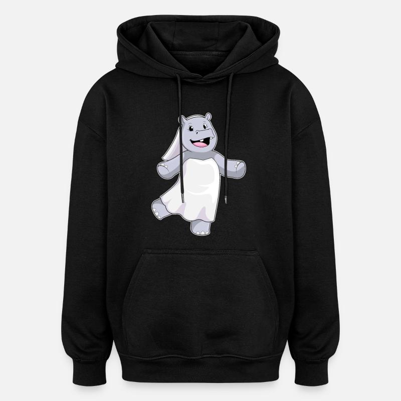 Hippopotame comme une mariée avec voile - Sweat à capuche oversize unisexe - noir