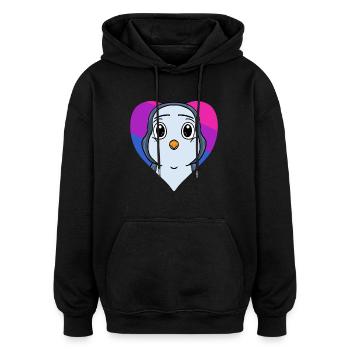Cadeau pingouin bisexuel - Sweat à capuche oversize unisexe - noir - Devant - Noah (186cm)