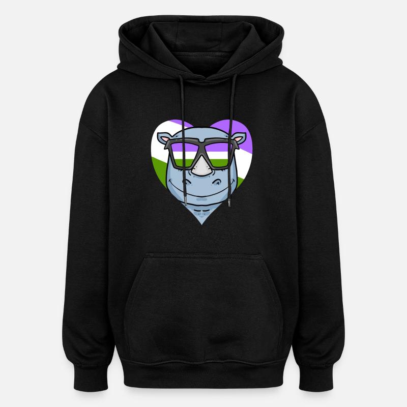 Rhinocéros Genderqueer - Sweat à capuche oversize unisexe - noir