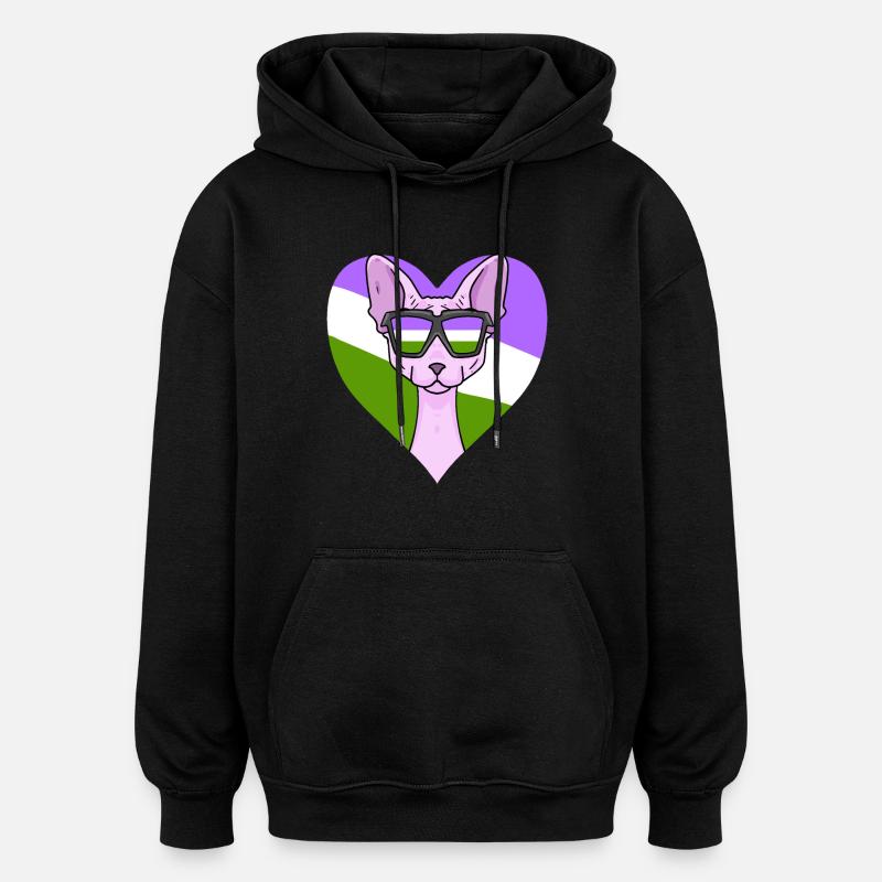 Genderqueer Lgbt Chat Sphynx - Sweat à capuche oversize unisexe - noir