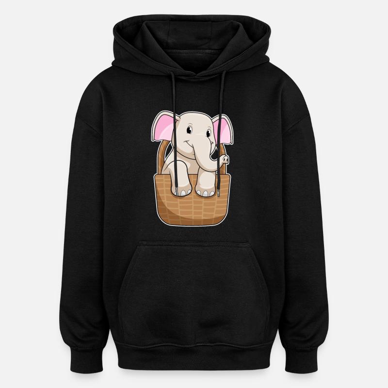 Elefant Korb - Oversized Unisex Hoodie - Schwarz