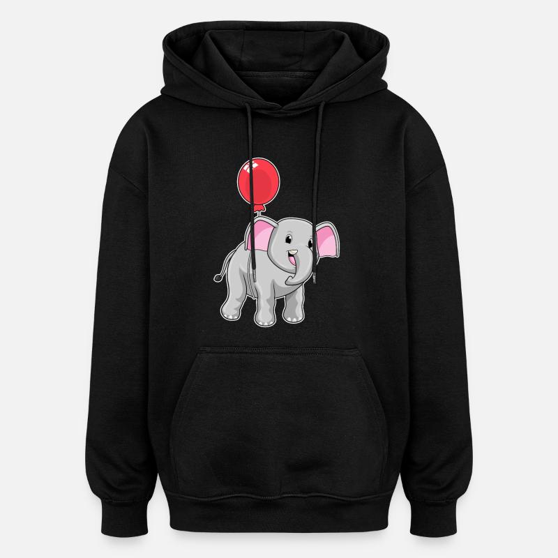 Elefant mit Luftballon - Oversized Unisex Hoodie - Schwarz