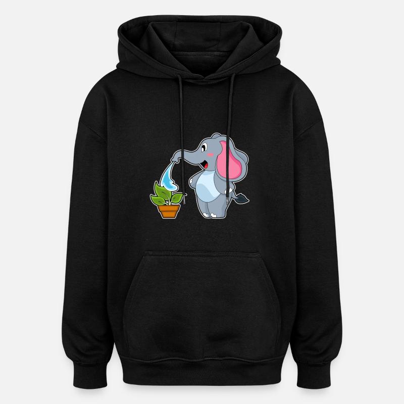 Éléphant avec plante - Sweat à capuche oversize unisexe - noir