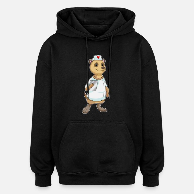 Erdmännchen als Krankenschwester mit Herz - Oversized Unisex Hoodie - Schwarz