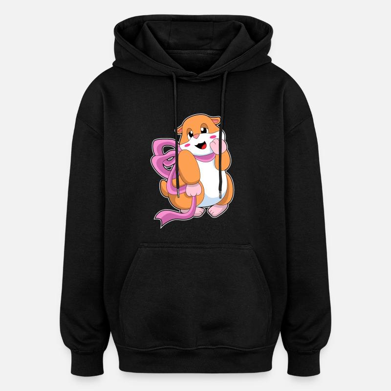 Hamster Bow - Oversized Unisex Hoodie - black